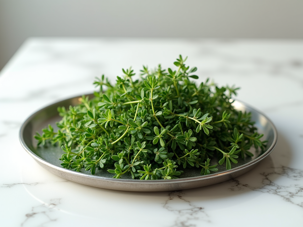 Fresh green thyme sprigs